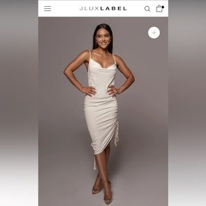 MEDIUM JLUXLABEL IVORY BAHARI RUCHED LINEN DRESS